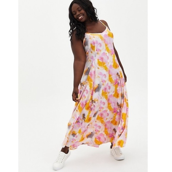 Torrid size 3 MULTI WATERCOLOR TIE-DYE CHALLIS TRAPEZE MAXI DRESS - Picture 4 of 15